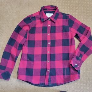 Orvis Women's Fleece Lined Flannel Jacket Hot Pink Black Buffalo Plaid Sz Small